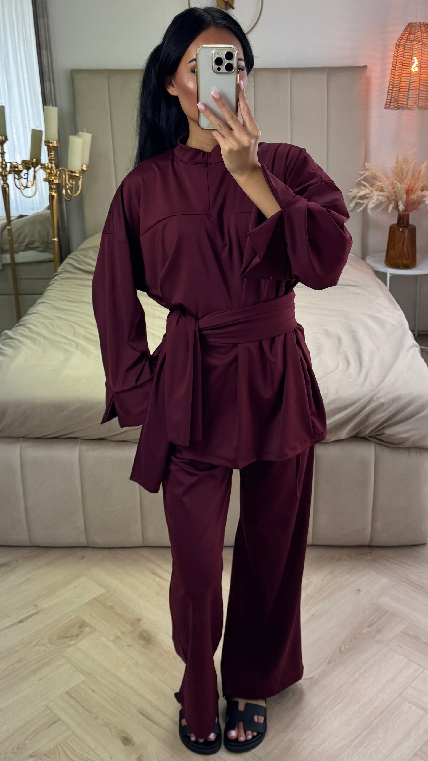 Zipper Essential Burkini Split Sleeve with Detail – Includes Hijab - Tie Belt