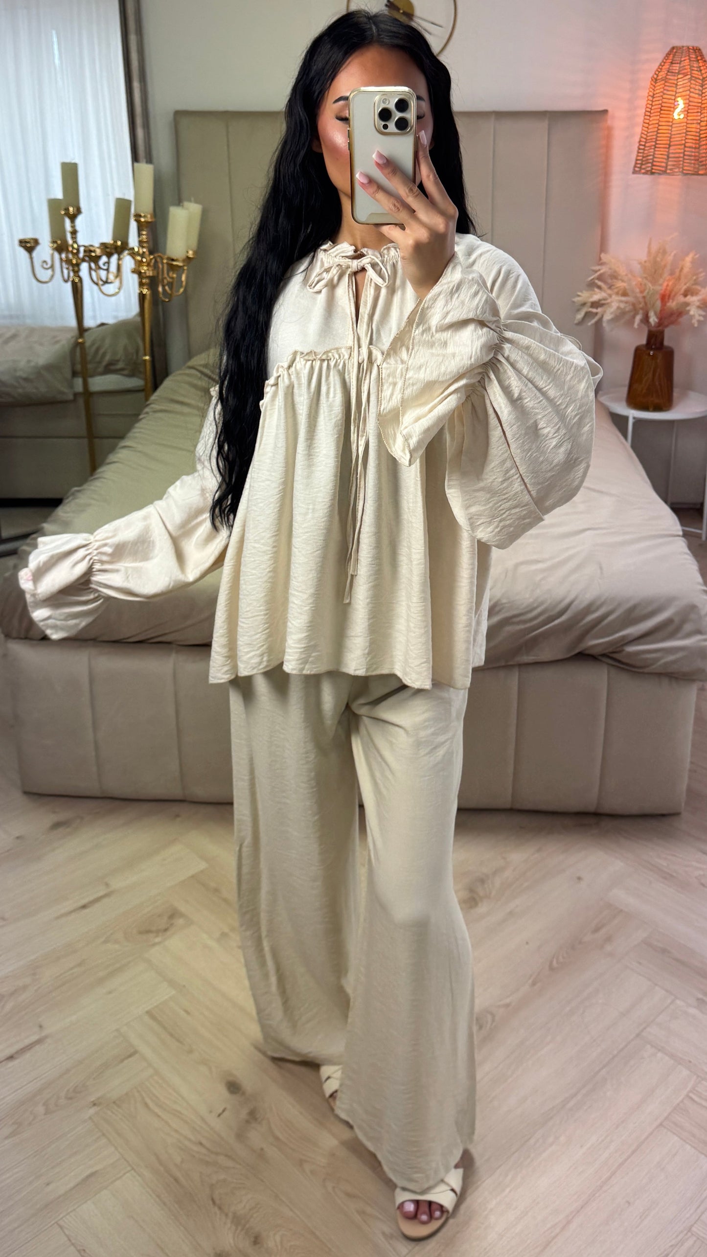 Cotton Set with Waist Accent and Wide Legs