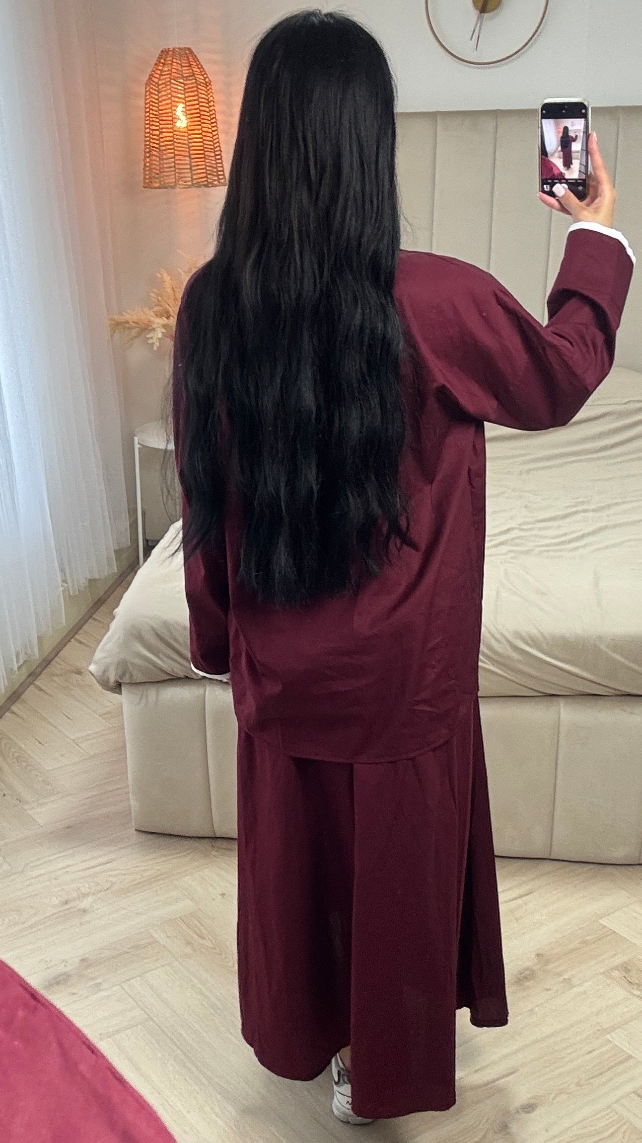 Two-Piece Cotton Set with Wide Sleeves and Skirt with Waistband