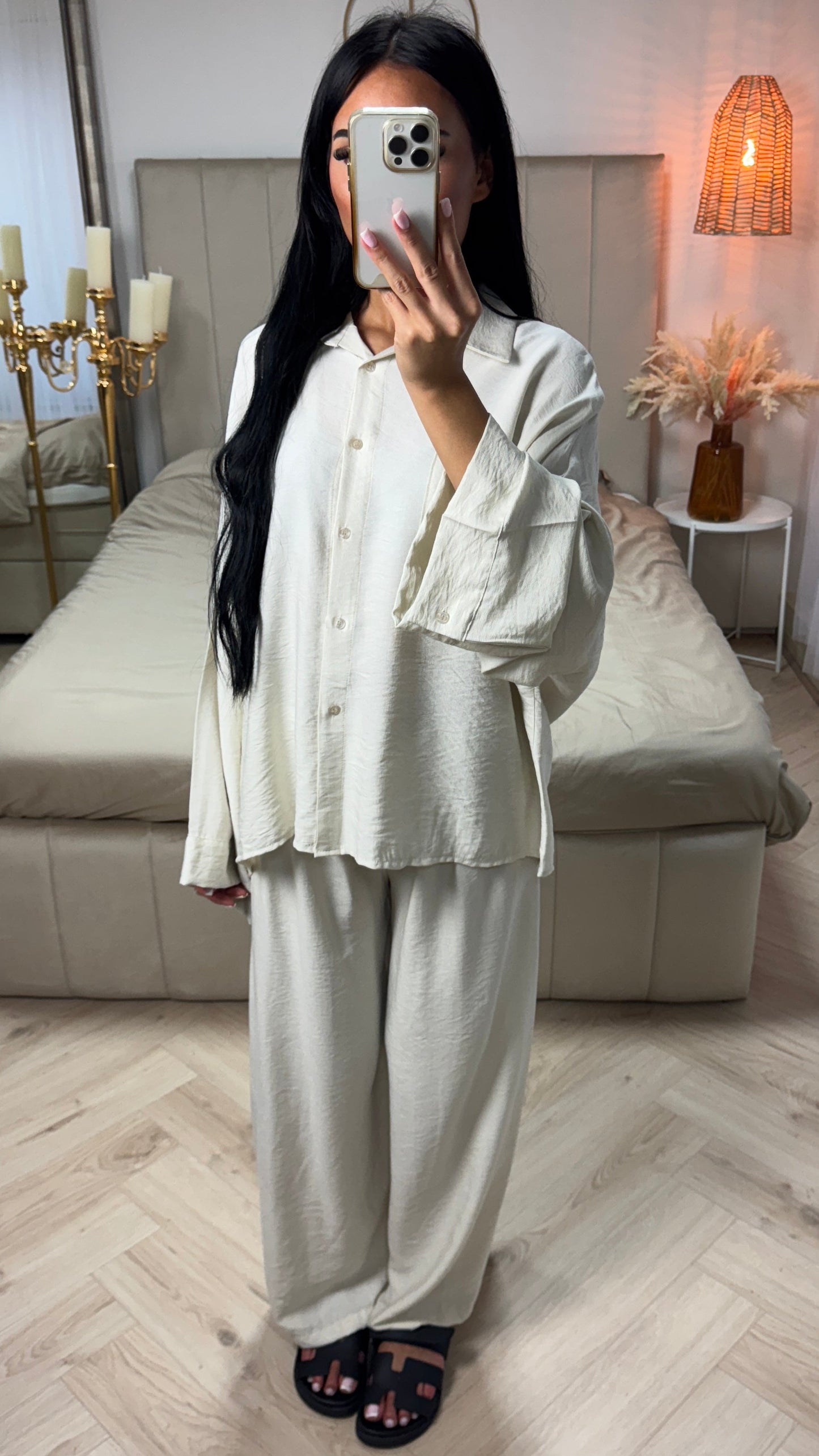 Two-Piece Viscose Blend Set with Wide Sleeves and Pants