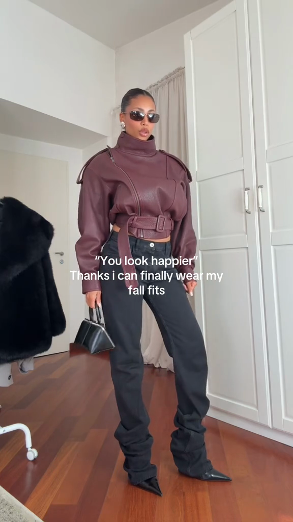 Burgundy Leather Cropped Jacket