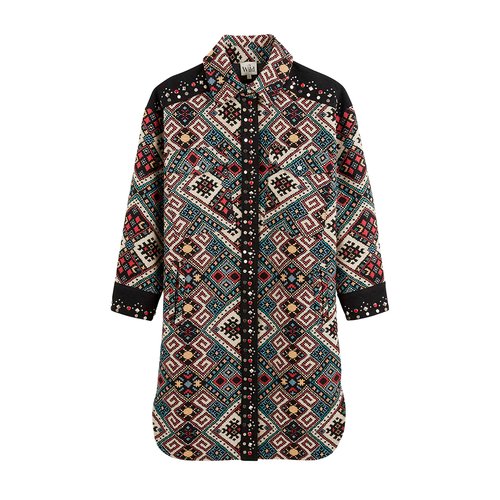 Geometric Patterned Embroidered Coat