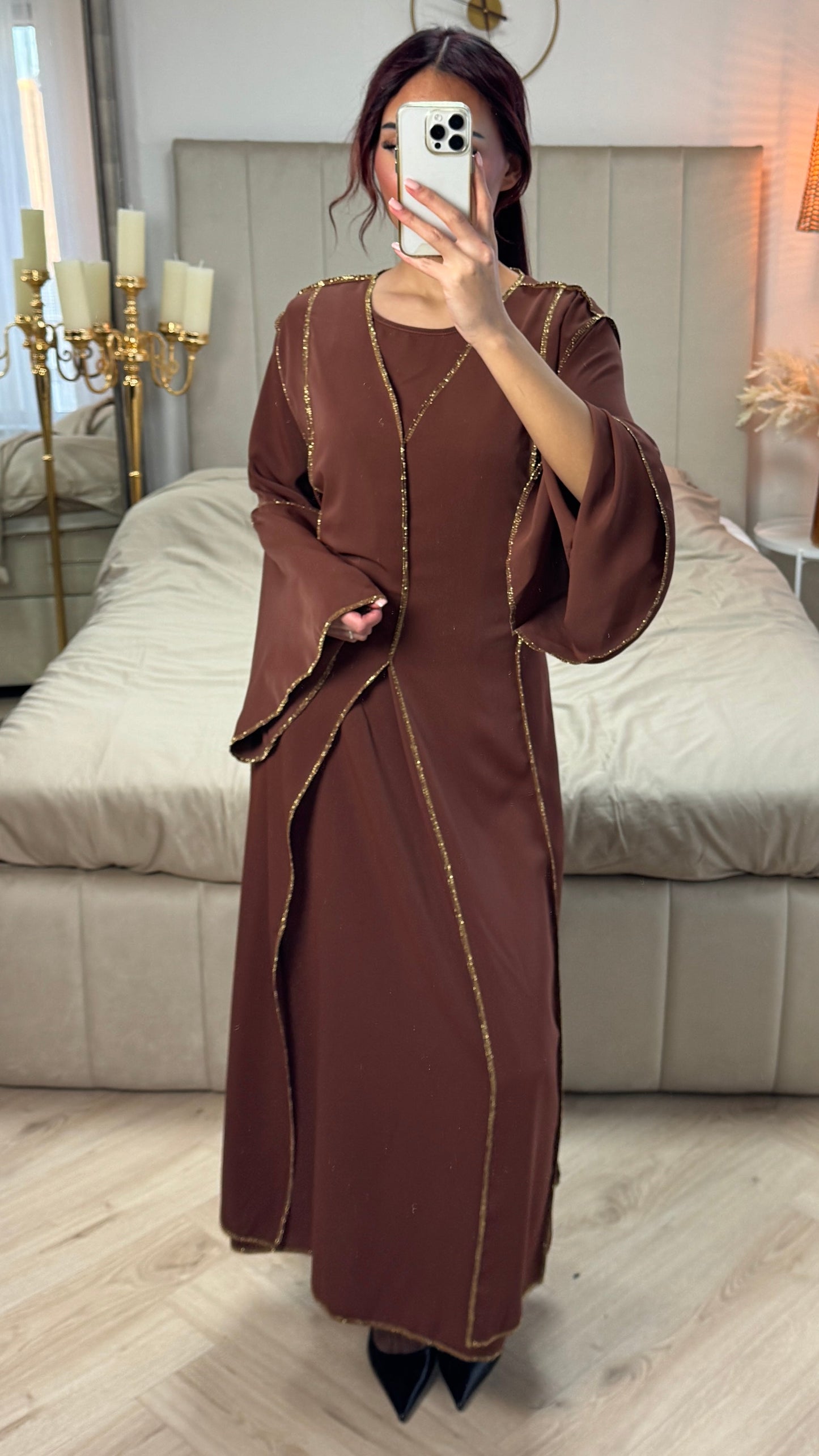 Two-Piece Set Dress Golden Seam Details