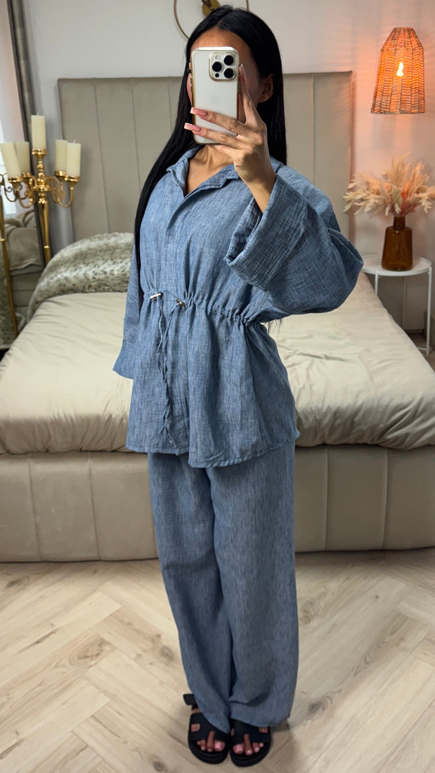 Essential Integrated Tie Waist Belt Set Golden Buttons Detail