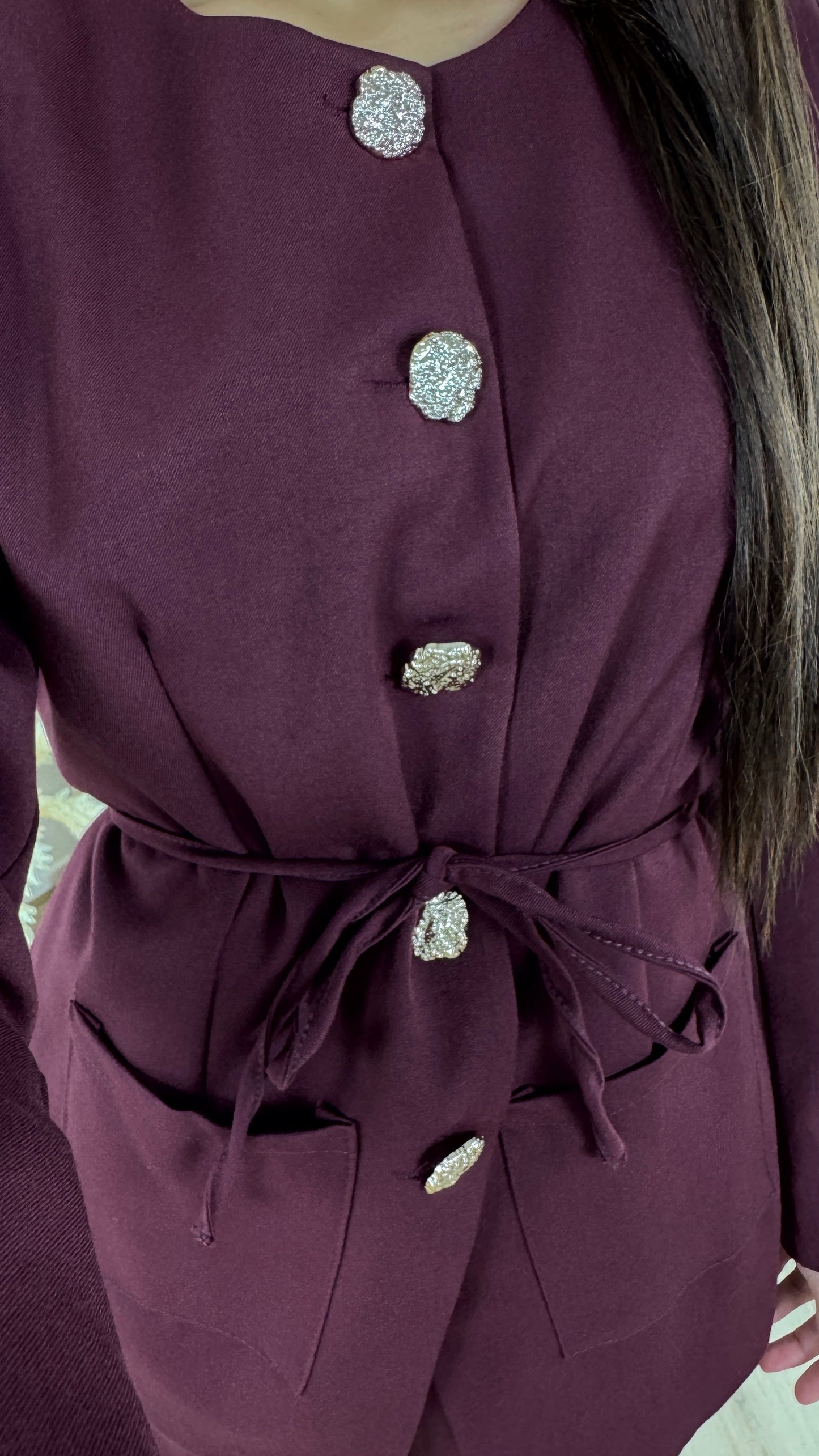 Luxurious Two-Piece Set with Gold Buttons & Belt