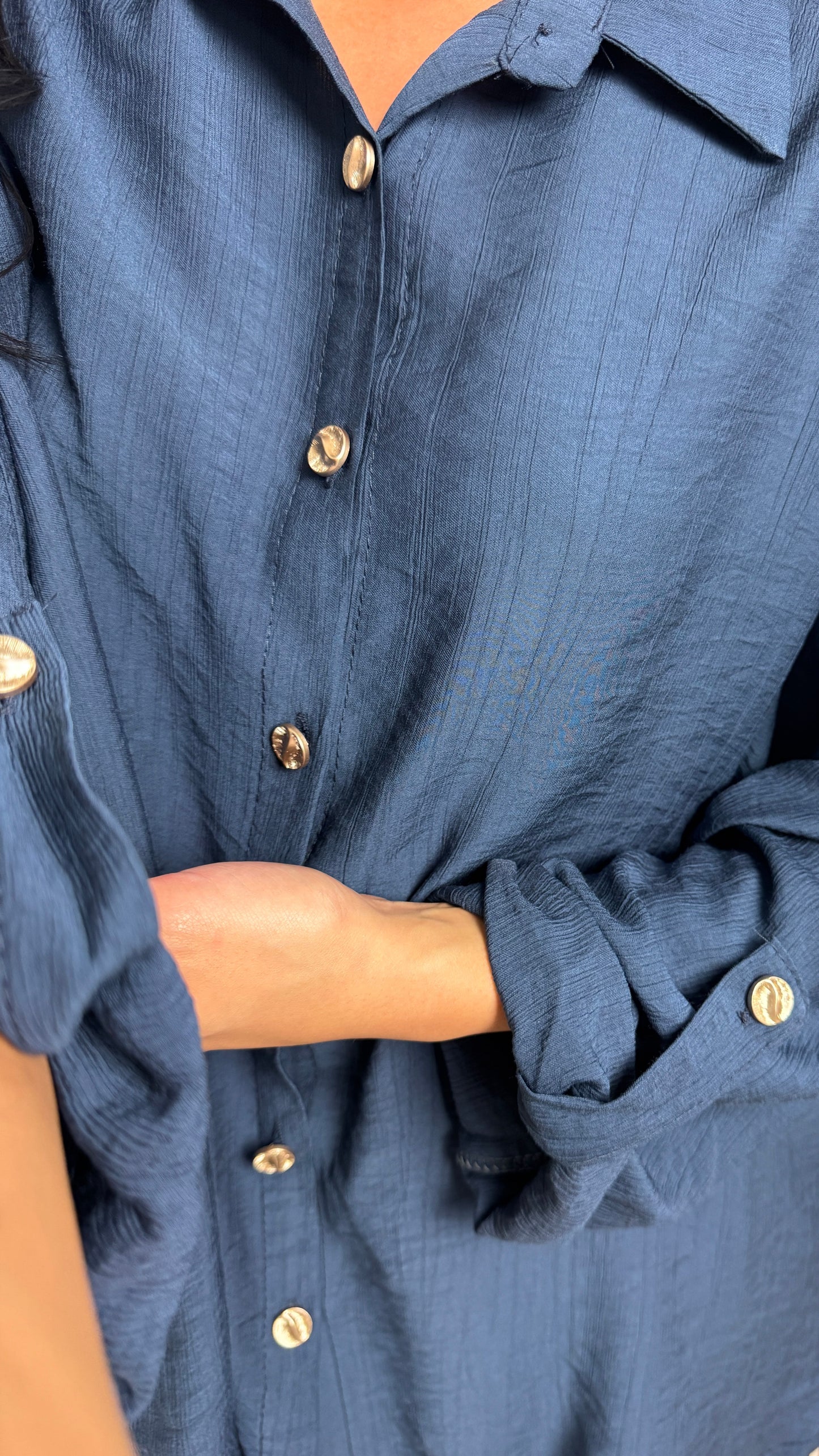 Oversized Blouse and Trouser Set with Button Closure