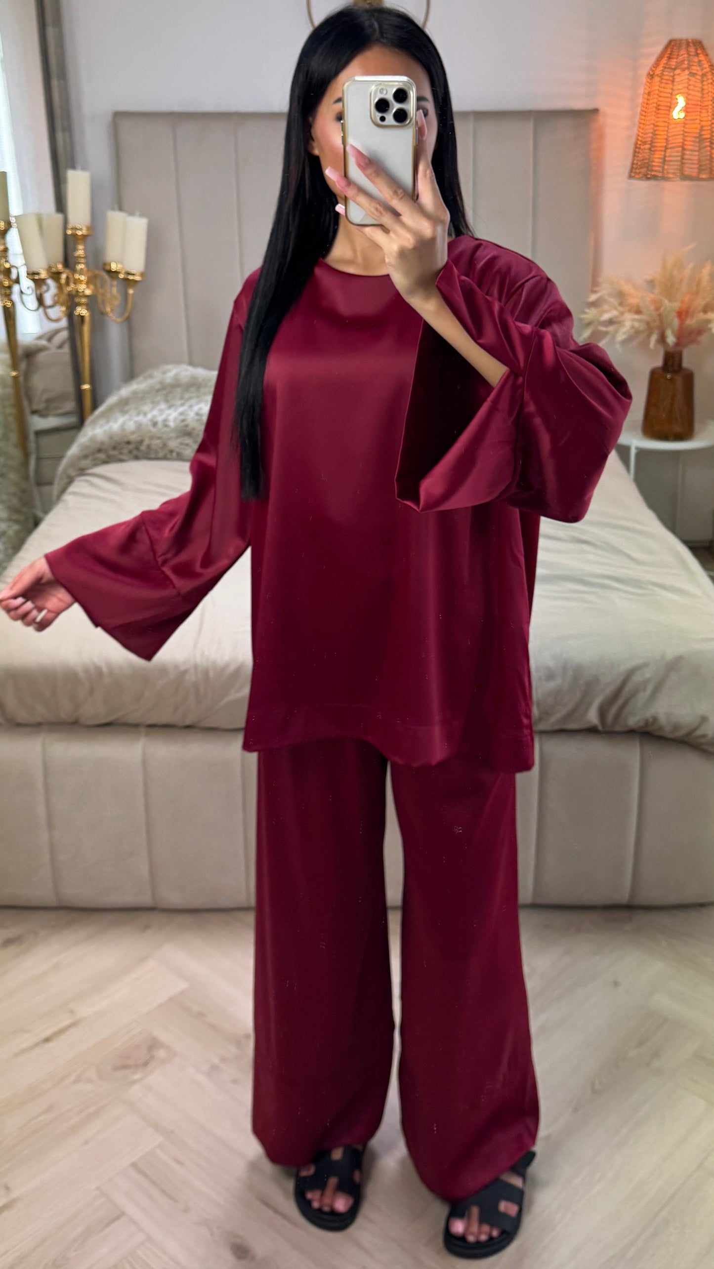 Satin Set with Wide Sleeves and Finished Hems
