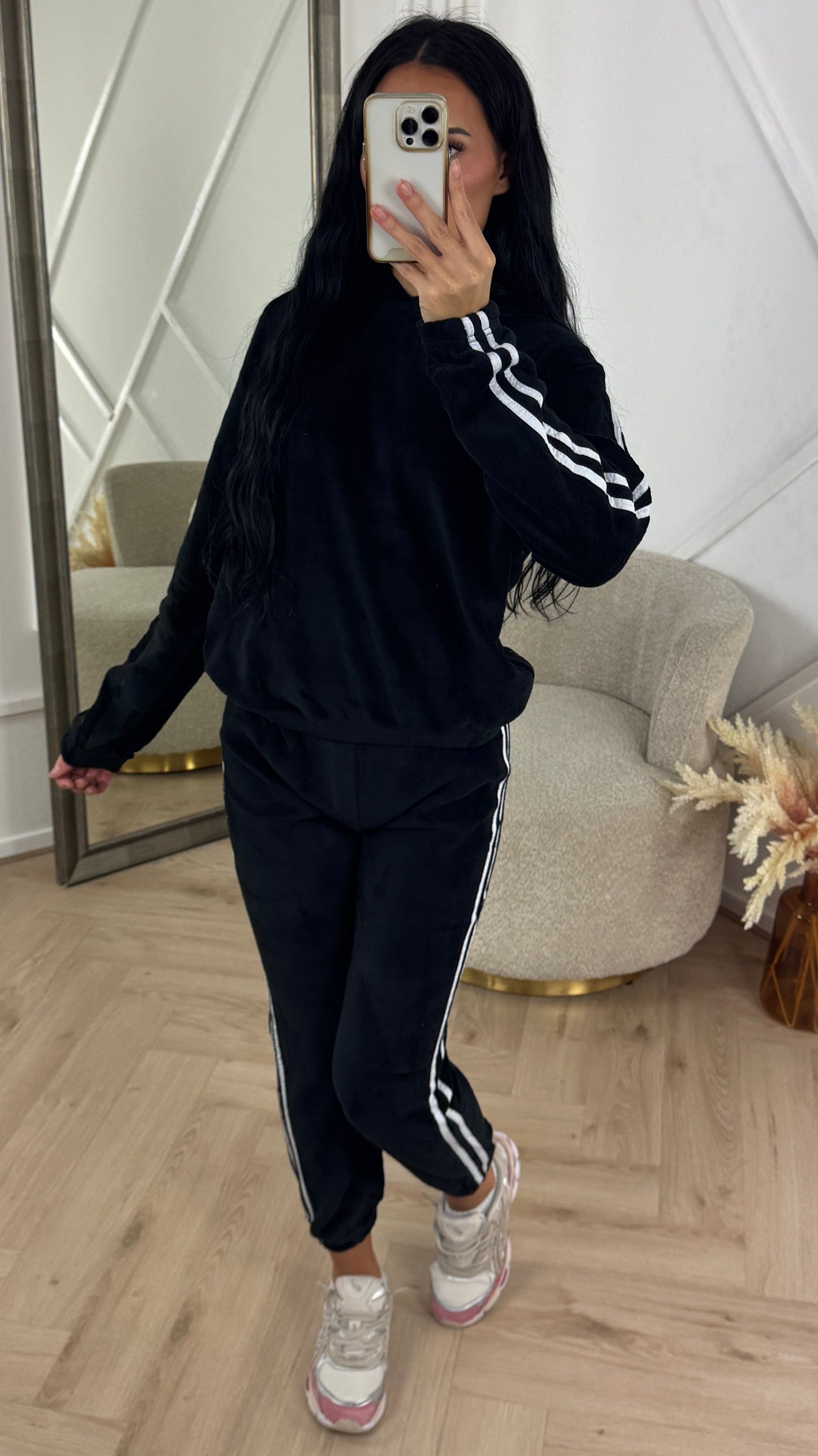 Teddy Tracksuit Set with Hood & Stripe Detail