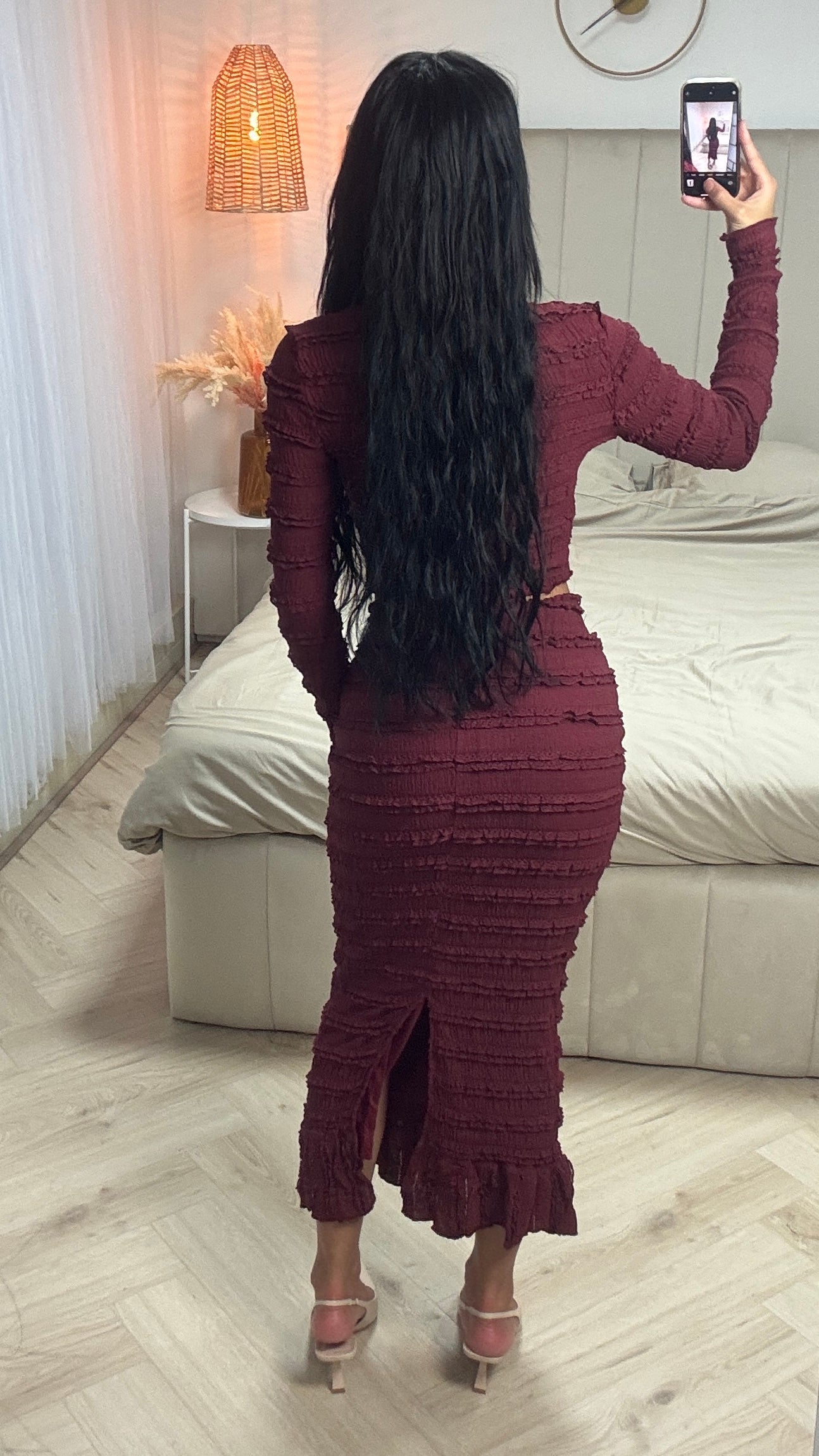 Two-Piece Set with Crop Blouse and Midi Skirt – Gold Buttons