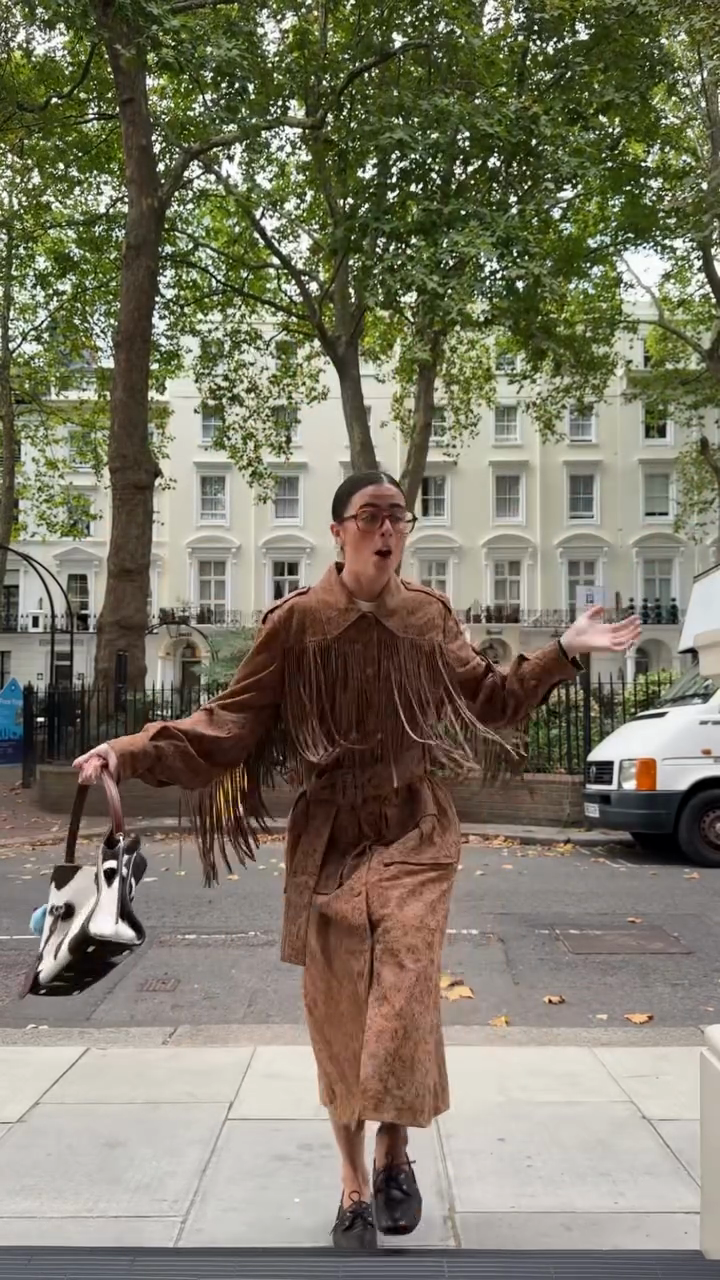 Brown Fringe - Embellished Suede Trench Coat