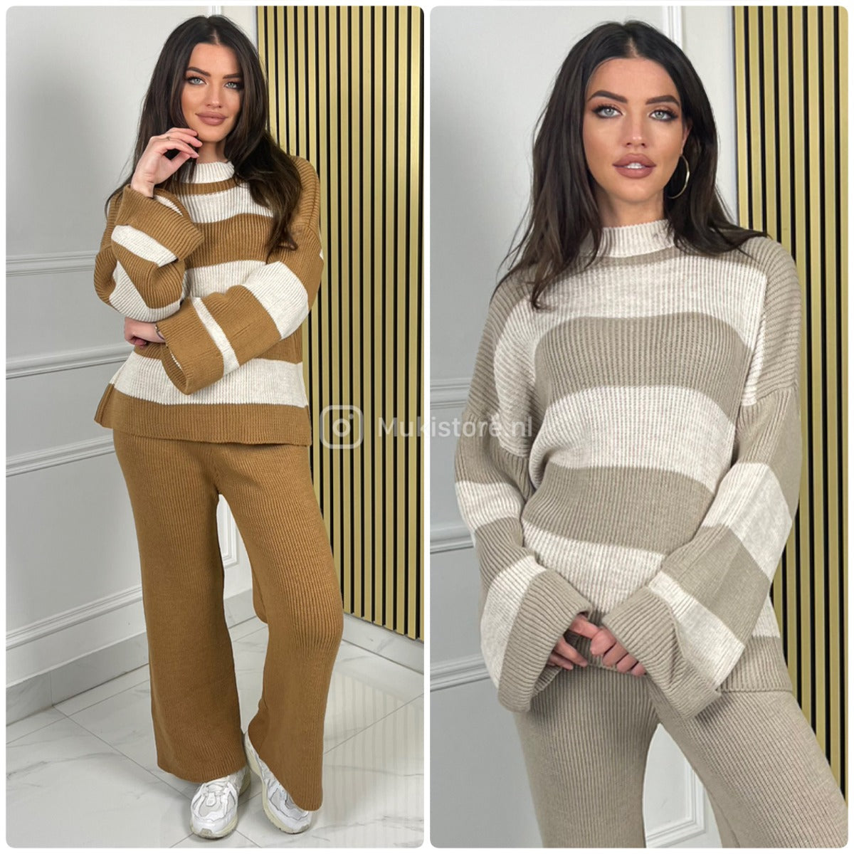 Knitwear Color Stripes Wide Sleeves + Leg Set