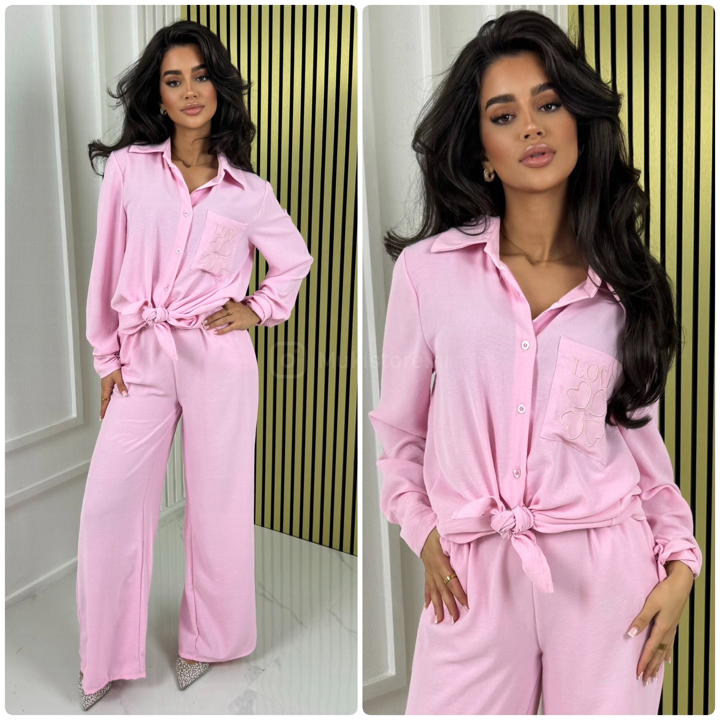 Love Detail Blouse Wide Leg Set