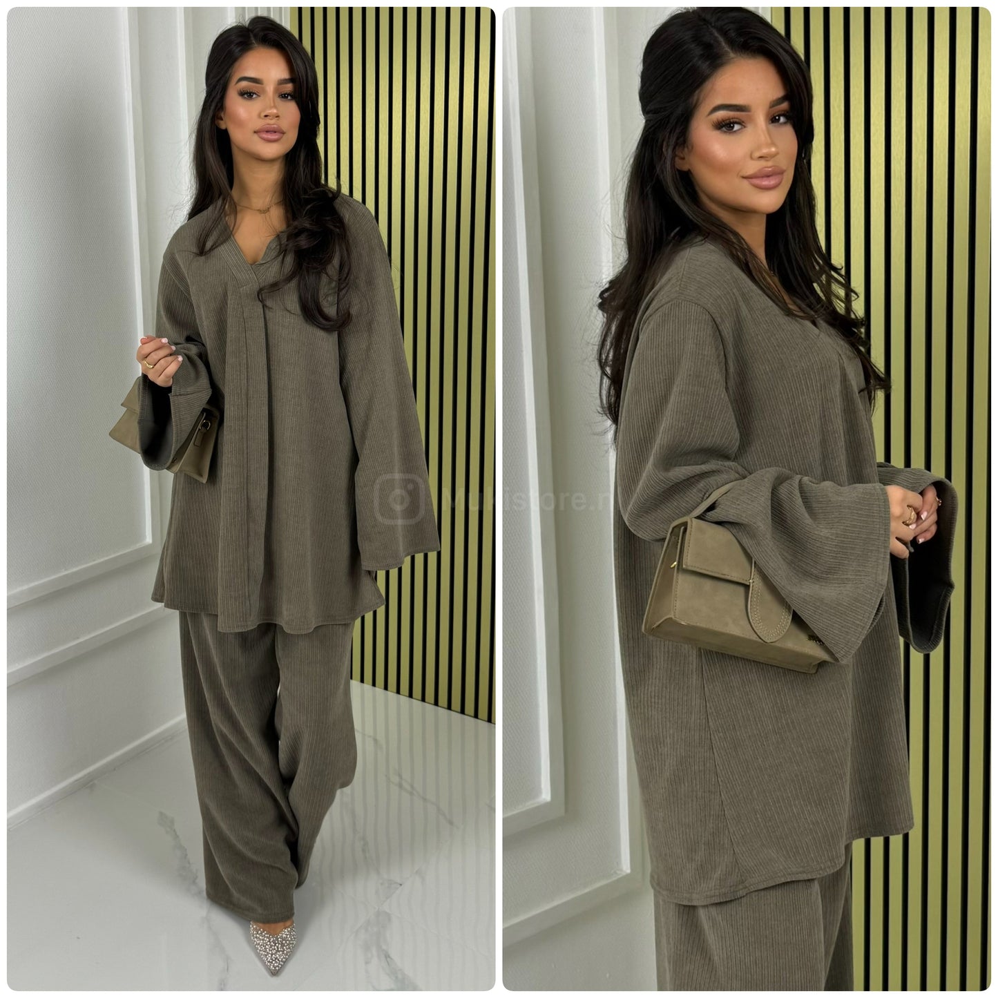 V Neck Oversized Thick Corduroy Set