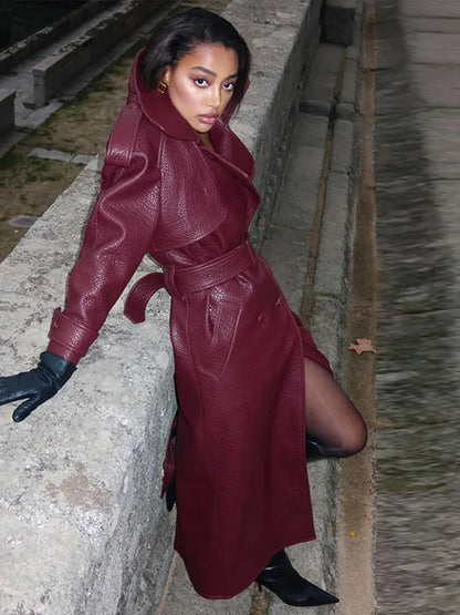 Faux Leather Trench Coat
