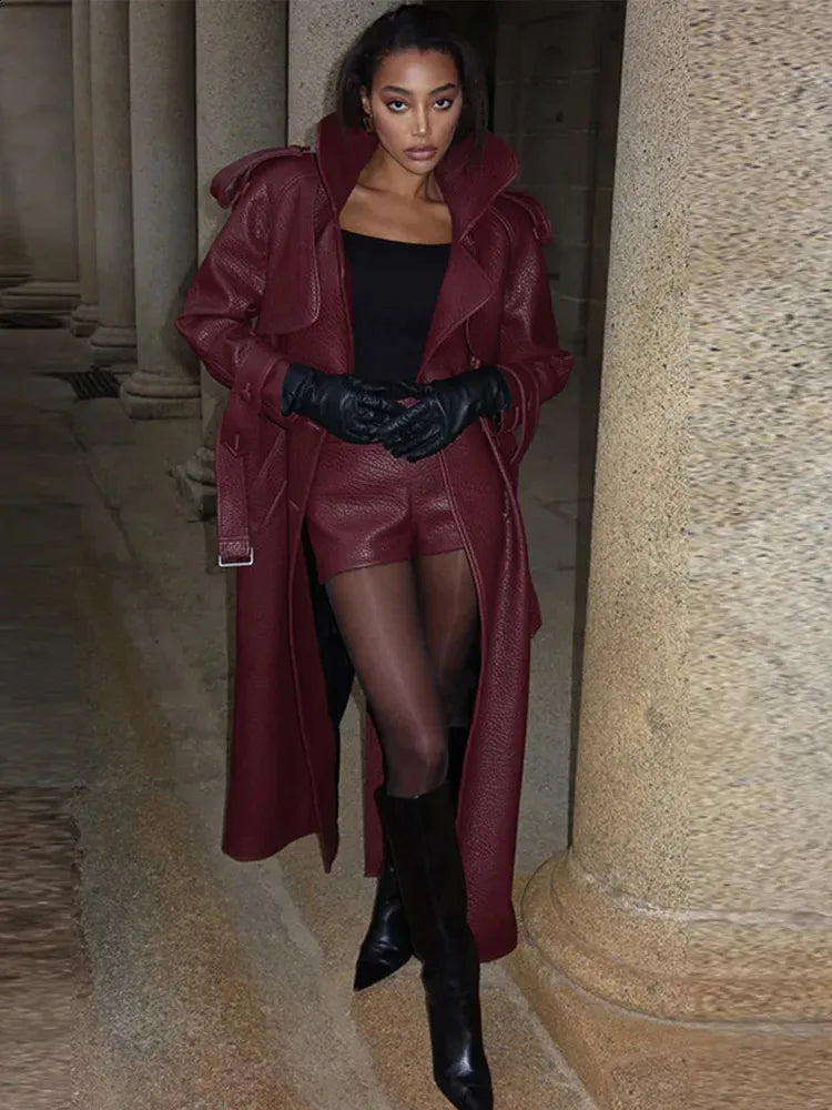Faux Leather Trench Coat