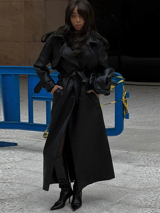 Faux Leather Trench Coat
