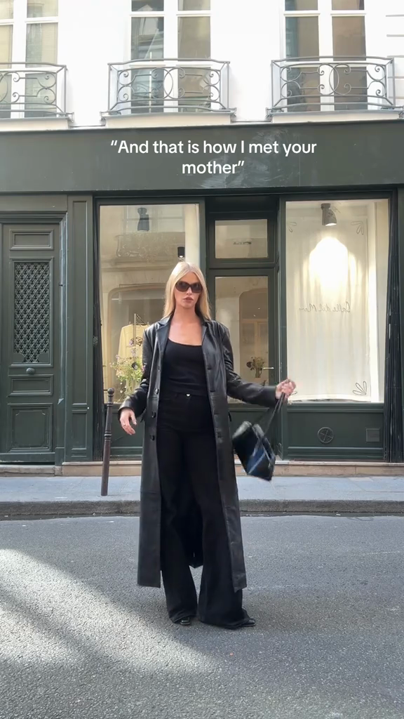 Black leather trench coat