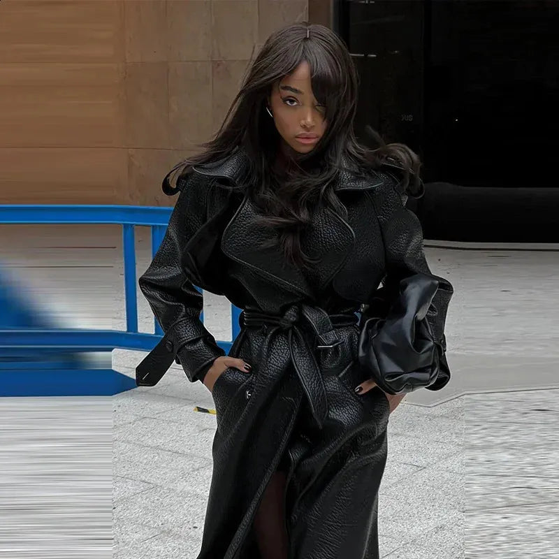 Faux Leather Trench Coat