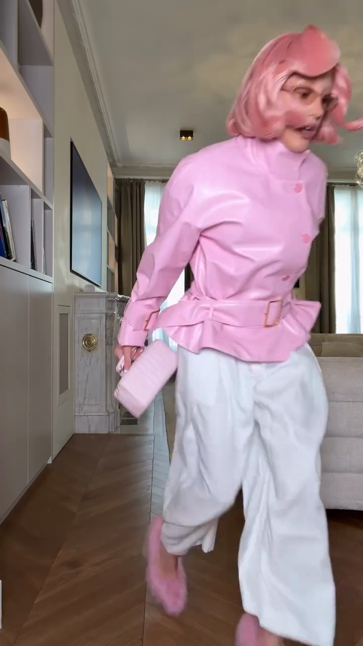 Pink Leather Belted Jacket