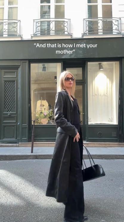 Black leather trench coat