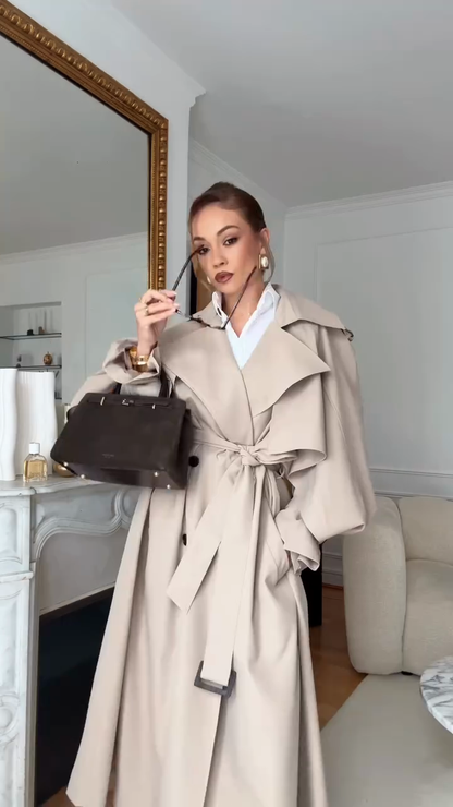 Oversized beige trench coat