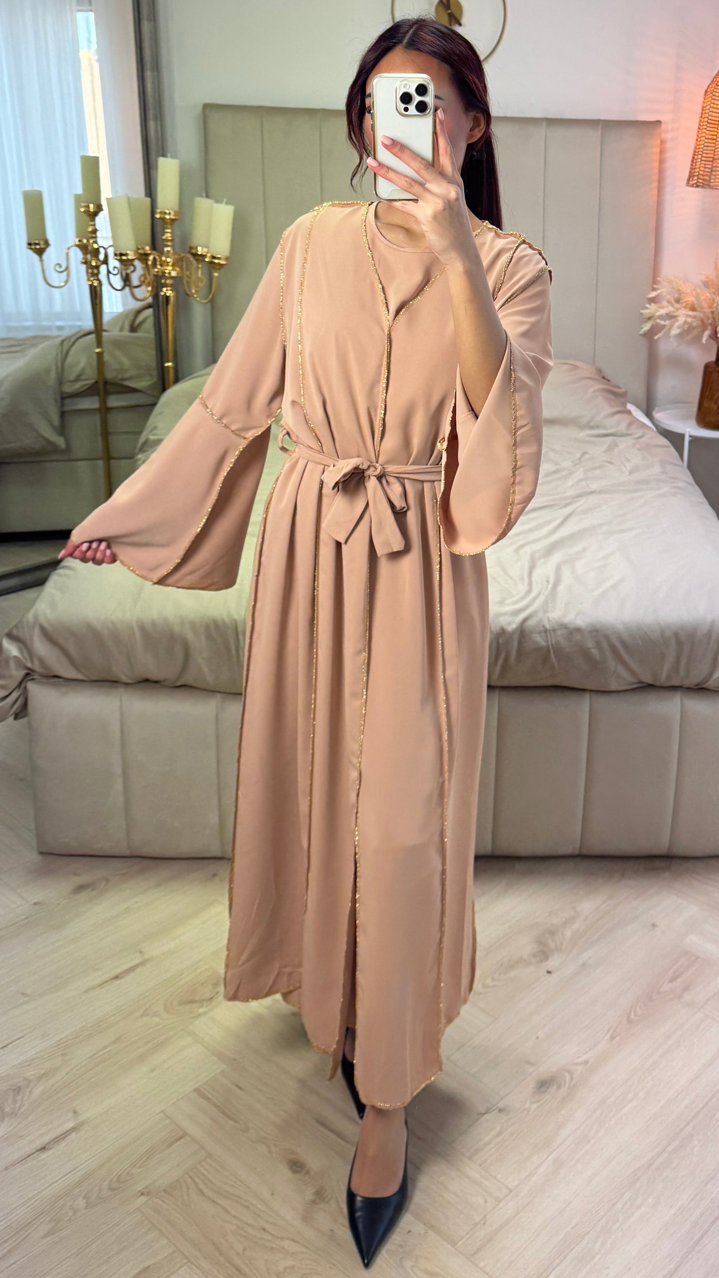 Two-Piece Set Dress Golden Seam Details