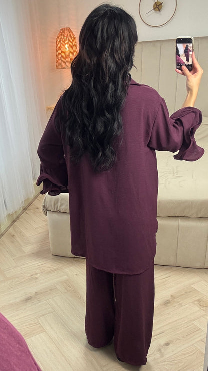 Oversized Blouse Set Ruffle Sleeves Detail