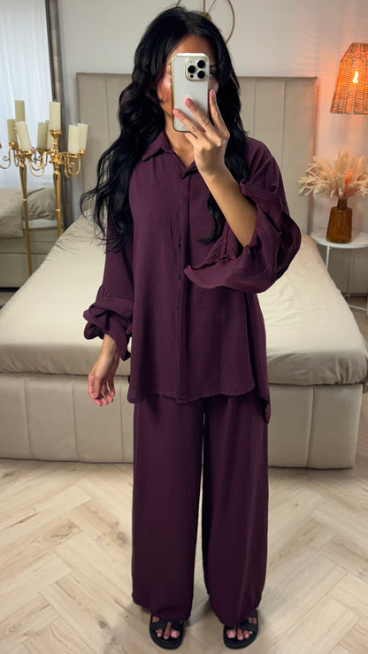 Oversized Blouse Set Ruffle Sleeves Detail