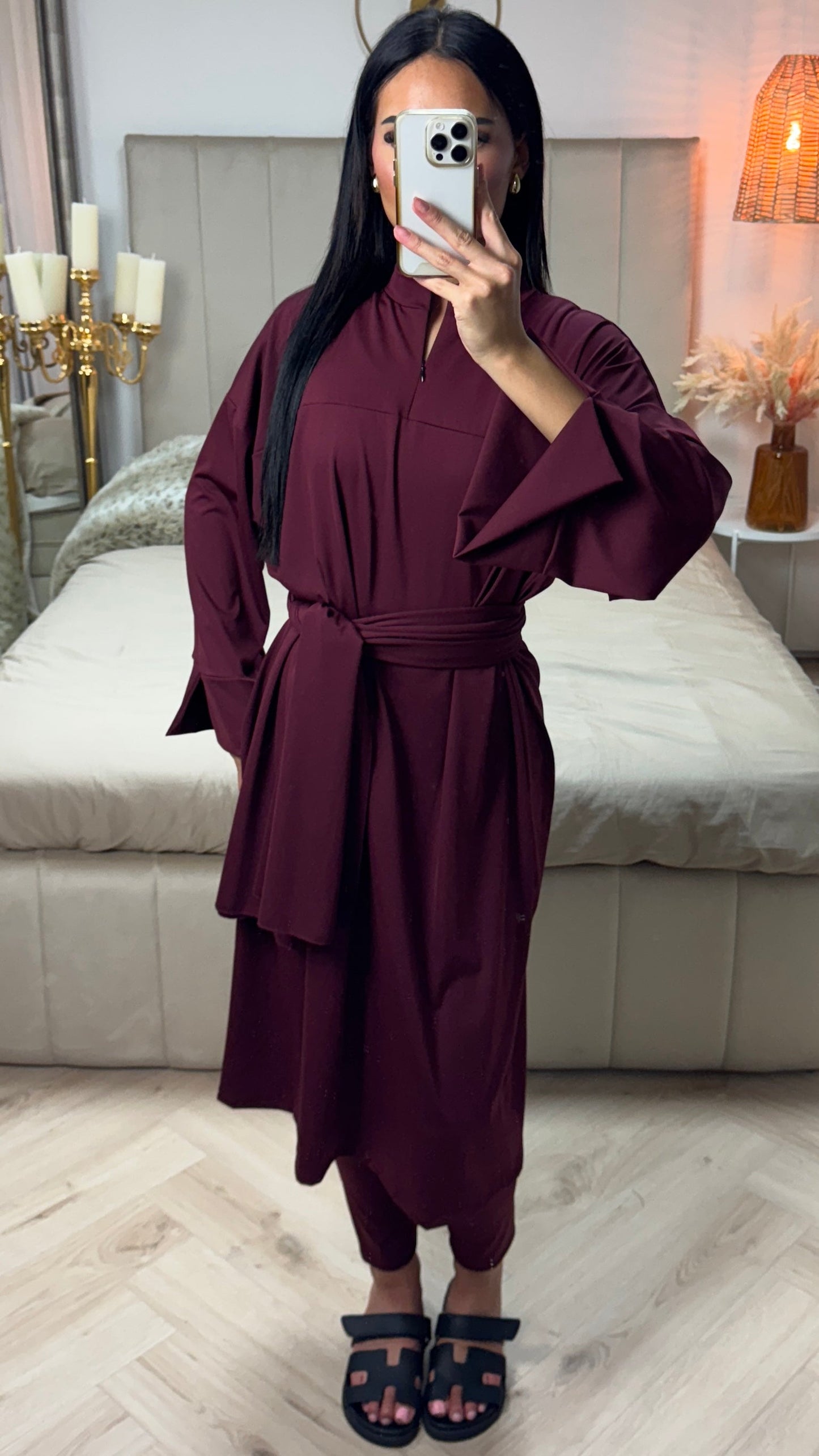 Zipper Essential Long Burkini Split Sleeve Detail + Hijab -Tie Belt