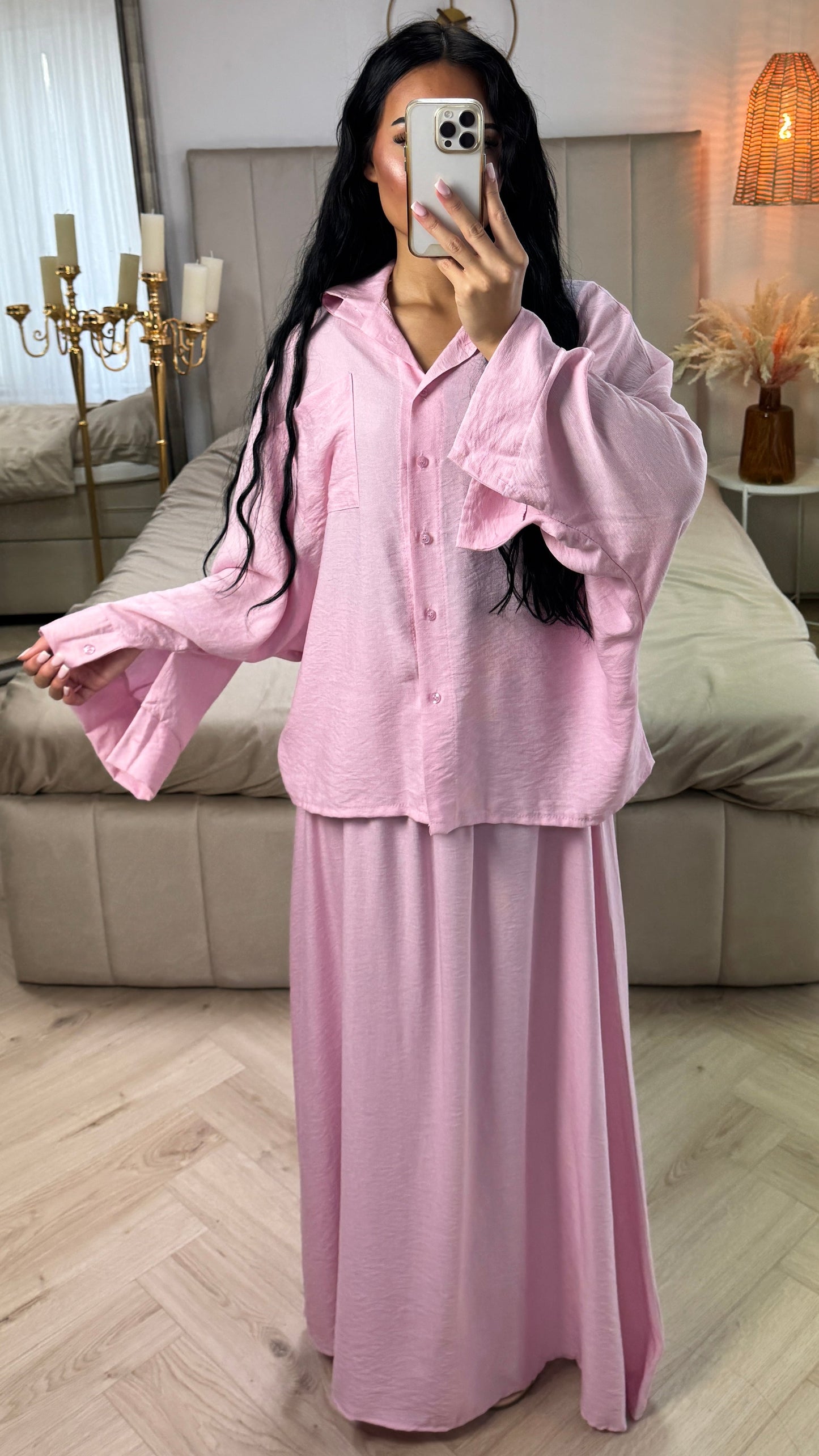 Two-Piece Set with Loose-Fitting Blouse and Maxi Skirt – Viscose Blend