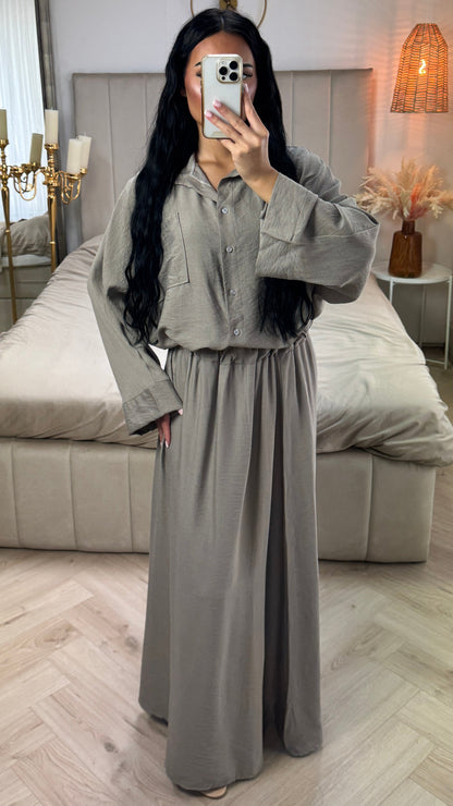 Two-Piece Set with Loose-Fitting Blouse and Maxi Skirt – Viscose Blend