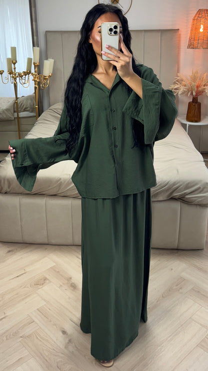 Two-Piece Set with Loose-Fitting Blouse and Maxi Skirt – Viscose Blend