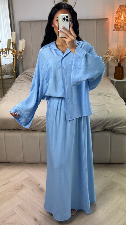 Two-Piece Set with Loose-Fitting Blouse and Maxi Skirt – Viscose Blend