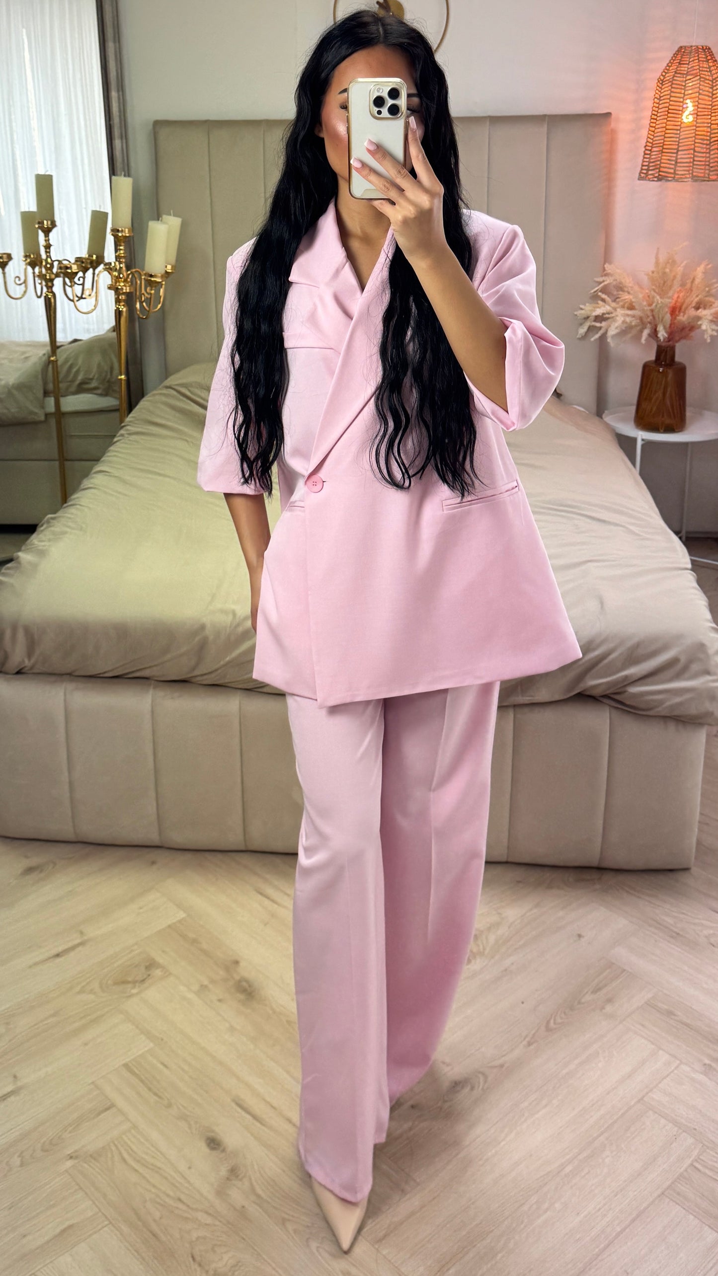 Oversized Blazer Suit with Short Sleeves – Two-Piece Set