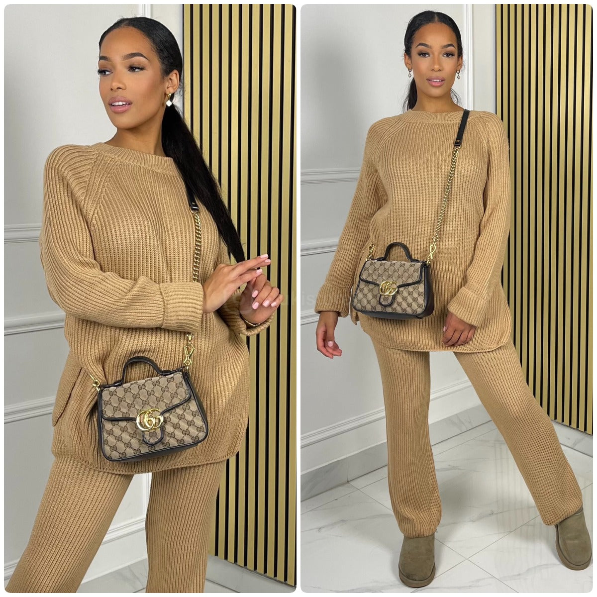 Round Neck Knitwear Wide Leg Basic Set 1501