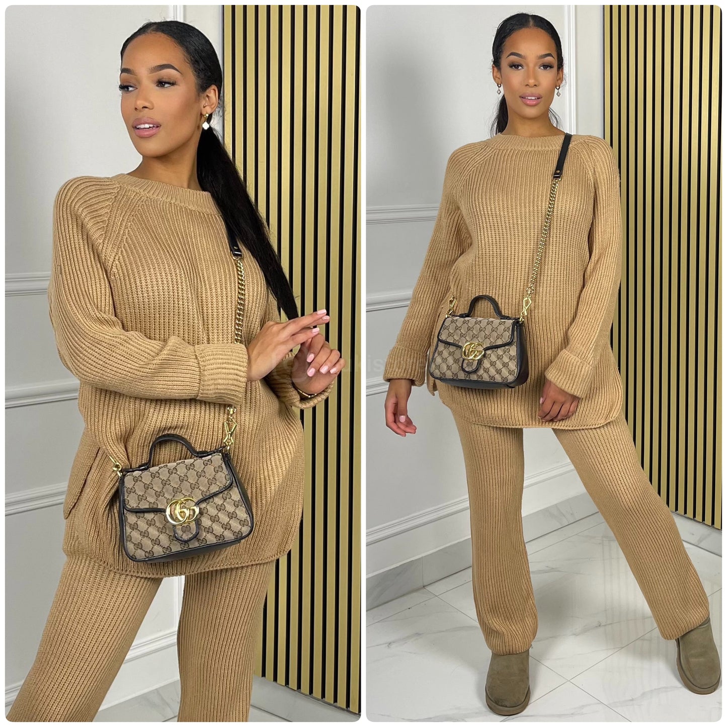 Round Neck Knitwear Wide Leg Basic Set 1501