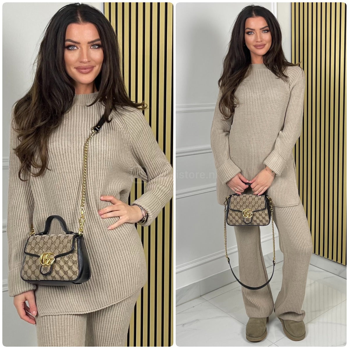 Round Neck Knitwear Wide Leg Basic Set 1501