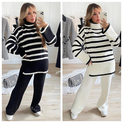 Striped Col Wide Leg Musthave Set