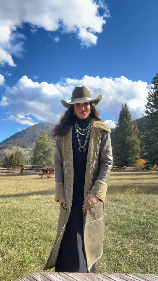 Long Sherpa  Lined Leather Coat