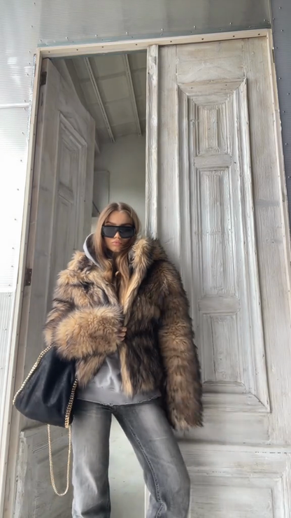 Tan Faux Fur Hooded Jacket