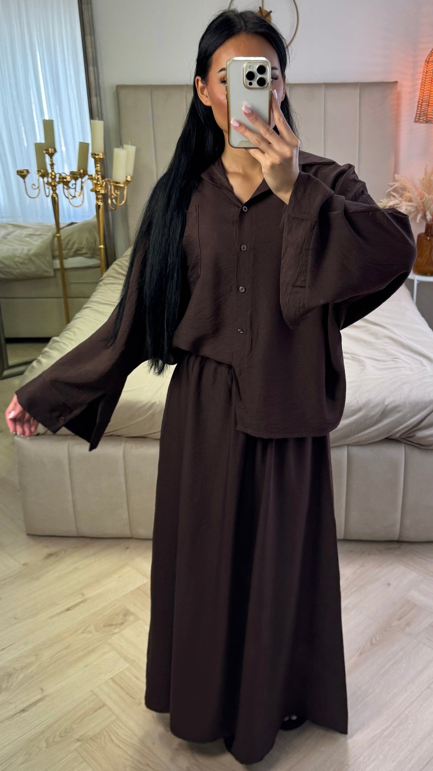 Two-Piece Set with Loose-Fitting Blouse and Maxi Skirt – Viscose Blend