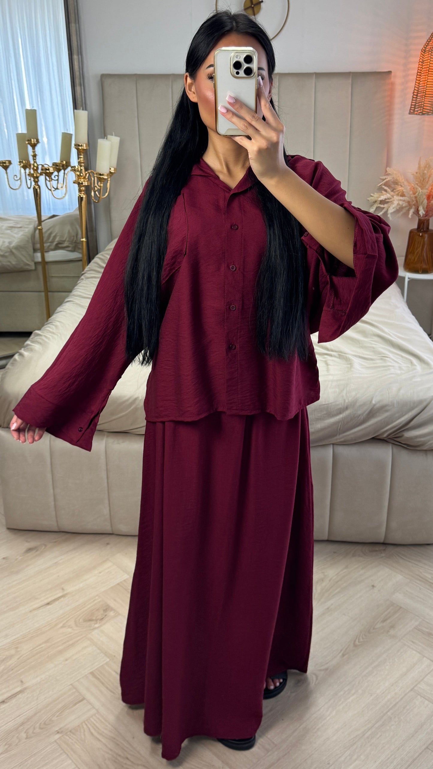Two-Piece Set with Loose-Fitting Blouse and Maxi Skirt – Viscose Blend