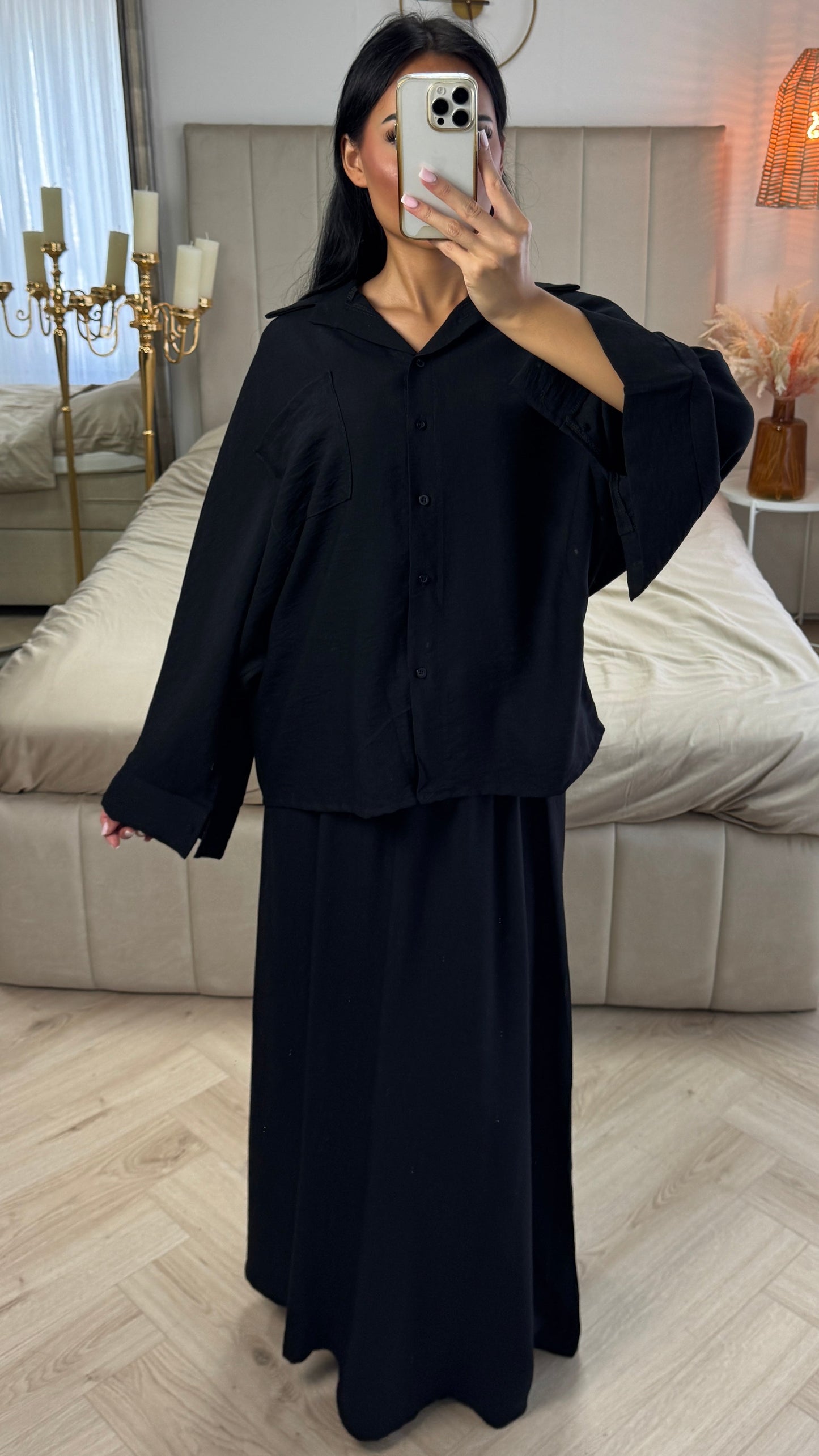 Two-Piece Set with Loose-Fitting Blouse and Maxi Skirt – Viscose Blend