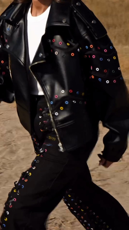 Fashion Eyelet Details Coat