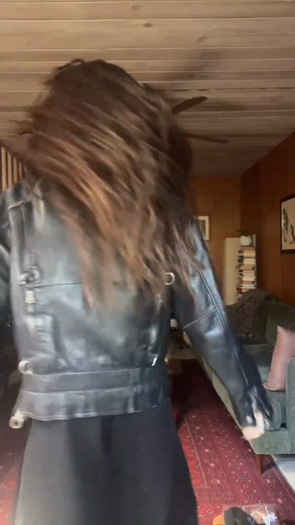 Black Leather Biker Jacket with Buckle Detailing