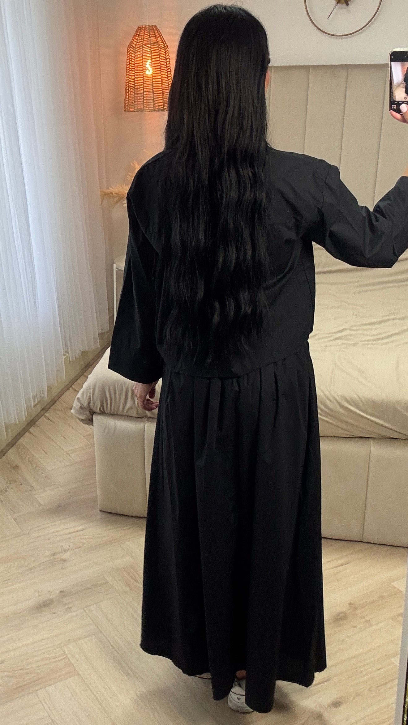 Two-Piece Cotton Set with Chest Pockets and Maxi Skirt