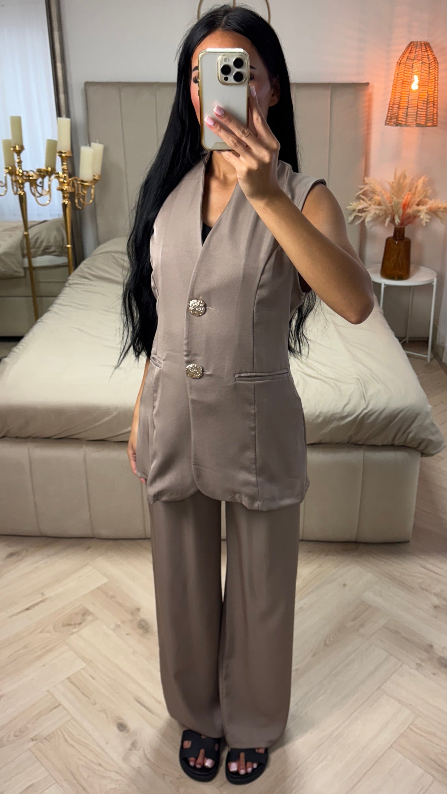 Two-Piece Sleeveless Set with Gold Buttons