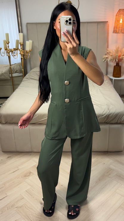 Two-Piece Sleeveless Set with Gold Buttons