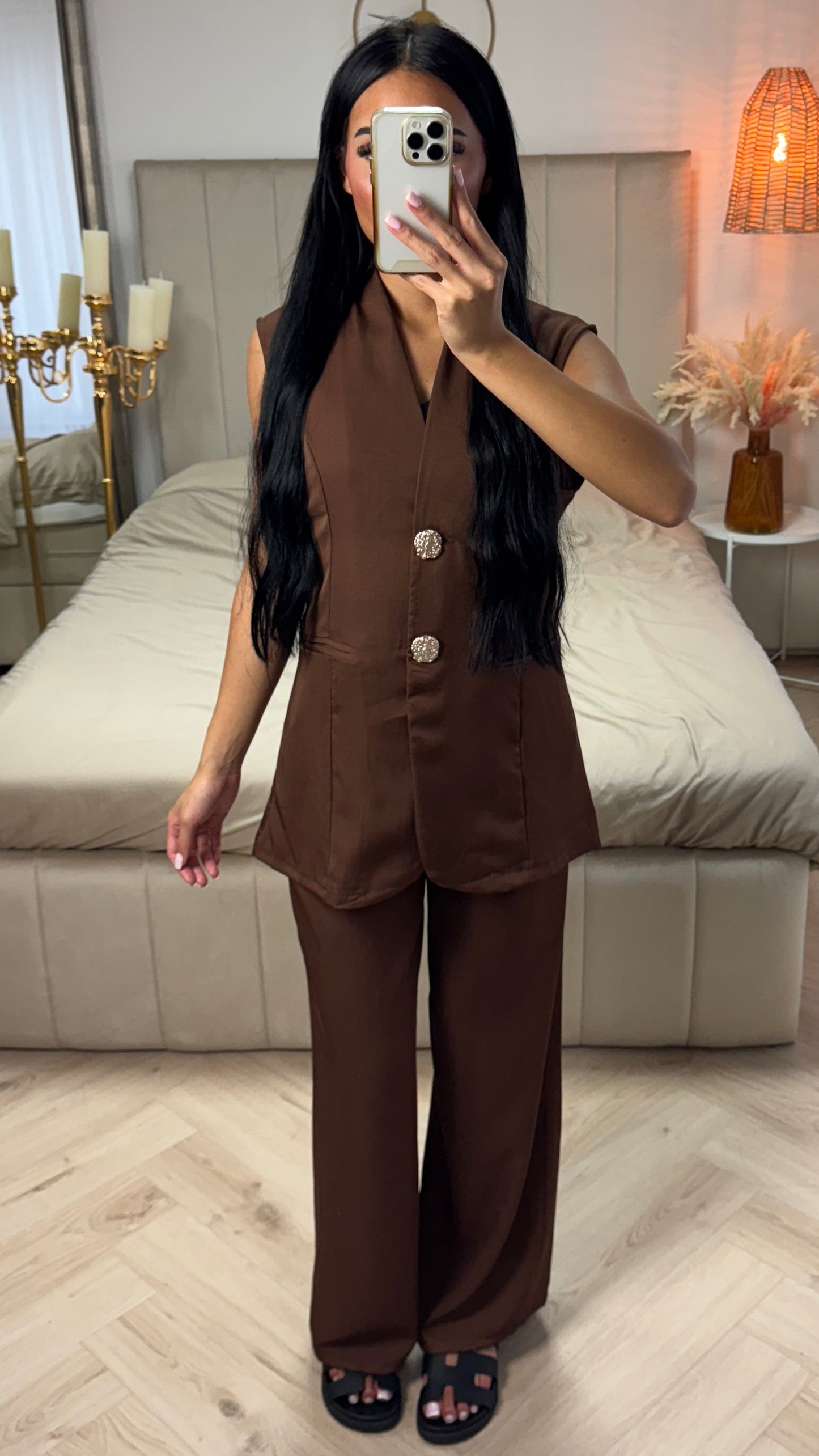 Two-Piece Sleeveless Set with Gold Buttons