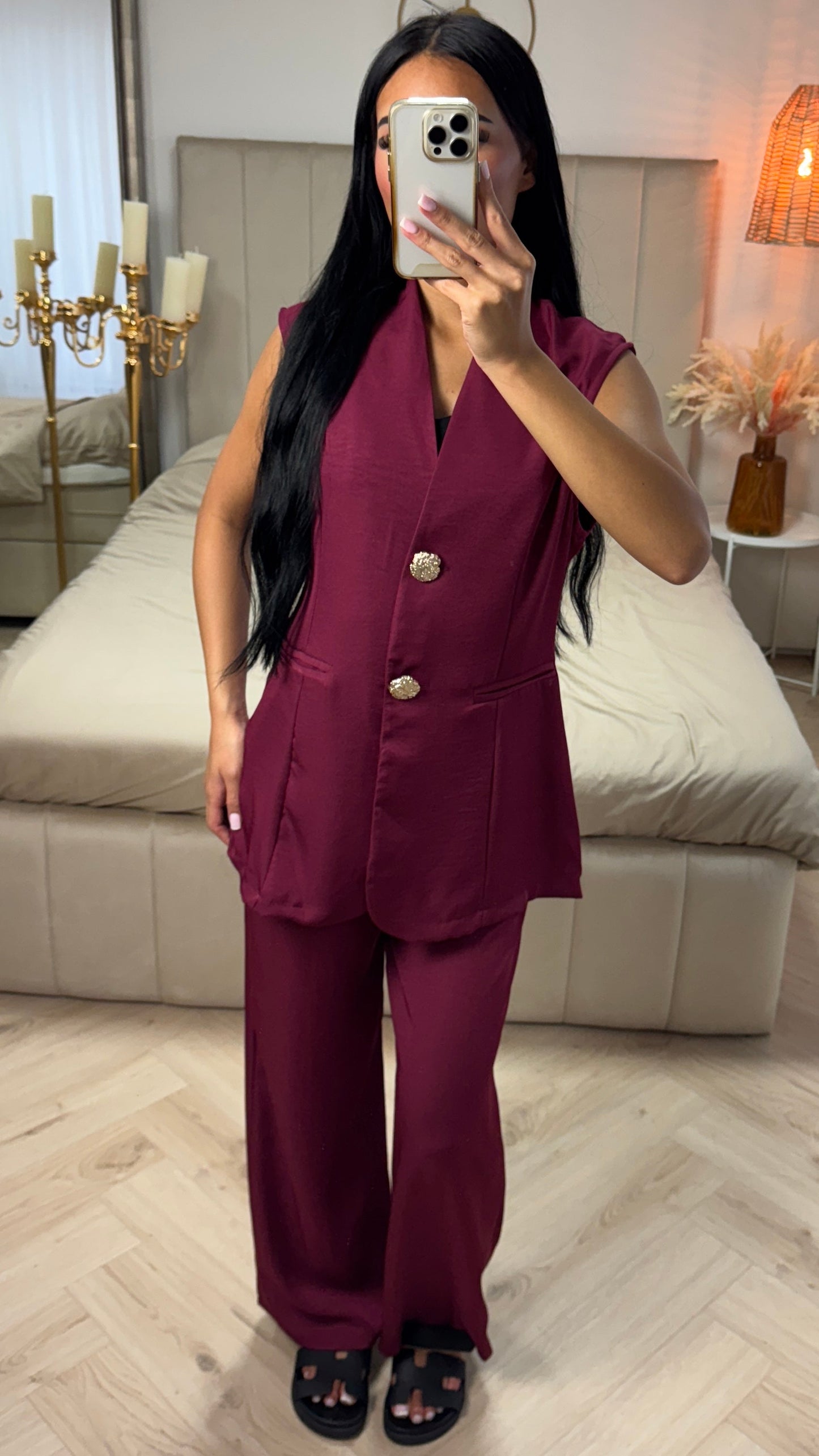 Two-Piece Sleeveless Set with Gold Buttons